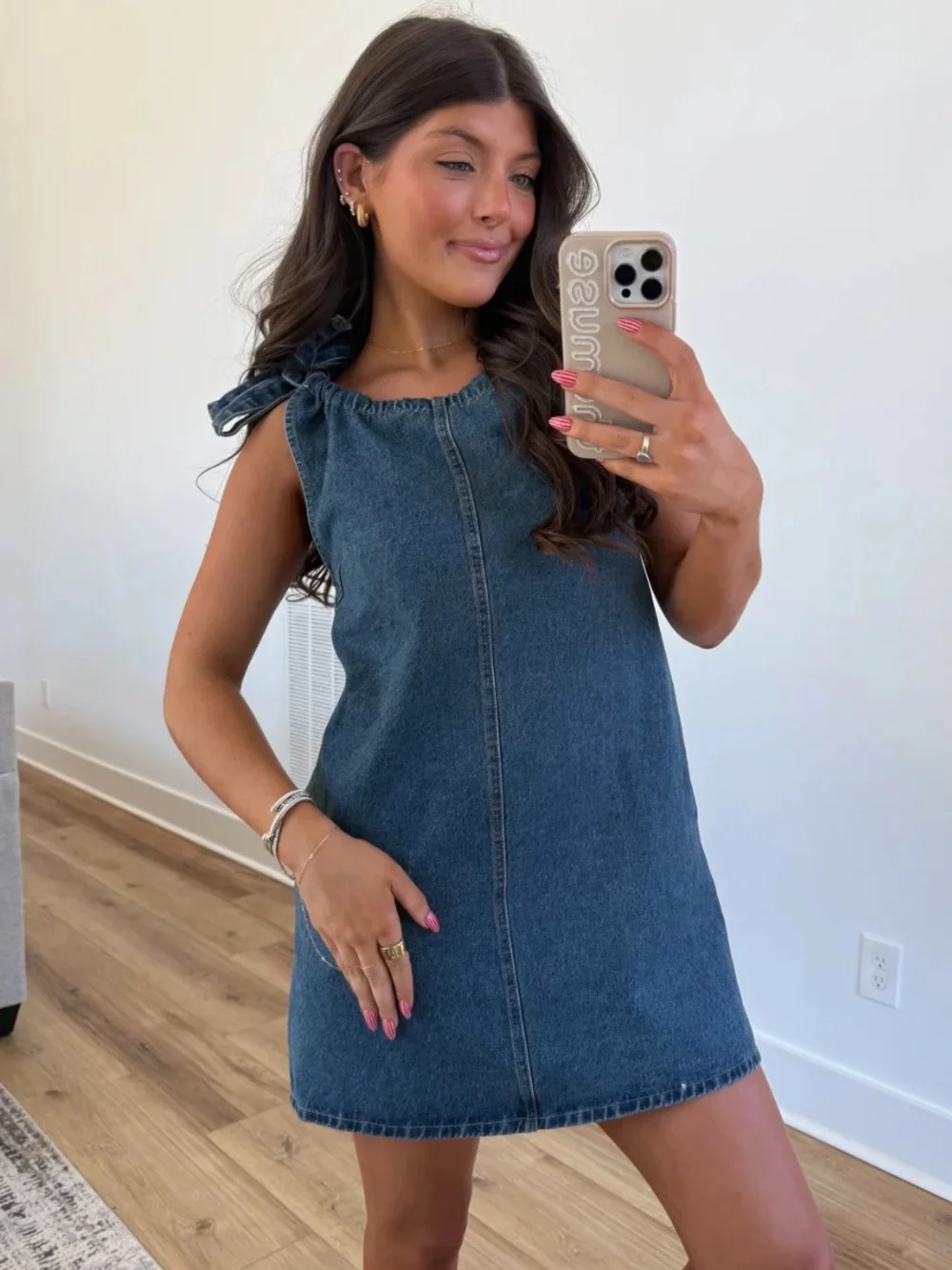 Le lis Denim Tie-Shoulder Shift Dress - Blue - Picture 2 of 5